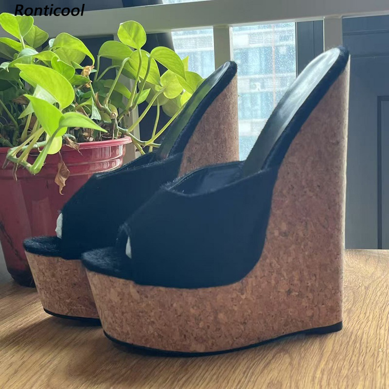 Cork Wedge Sandal - Ronticool, cuñas de mula de pelo