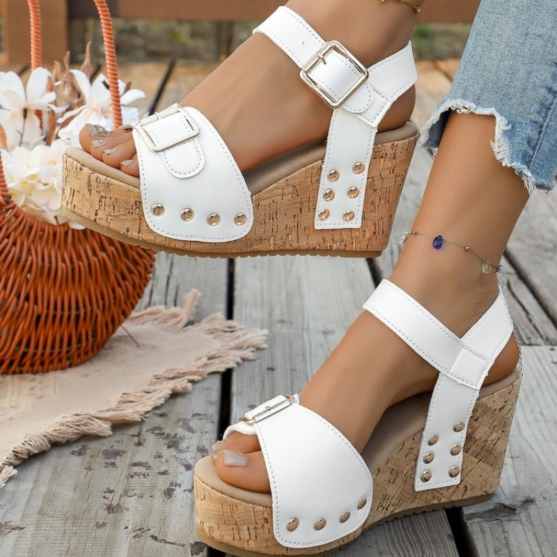 Sandalias de cuña de verano pa - Cork Wedge Sandal reseña y precio